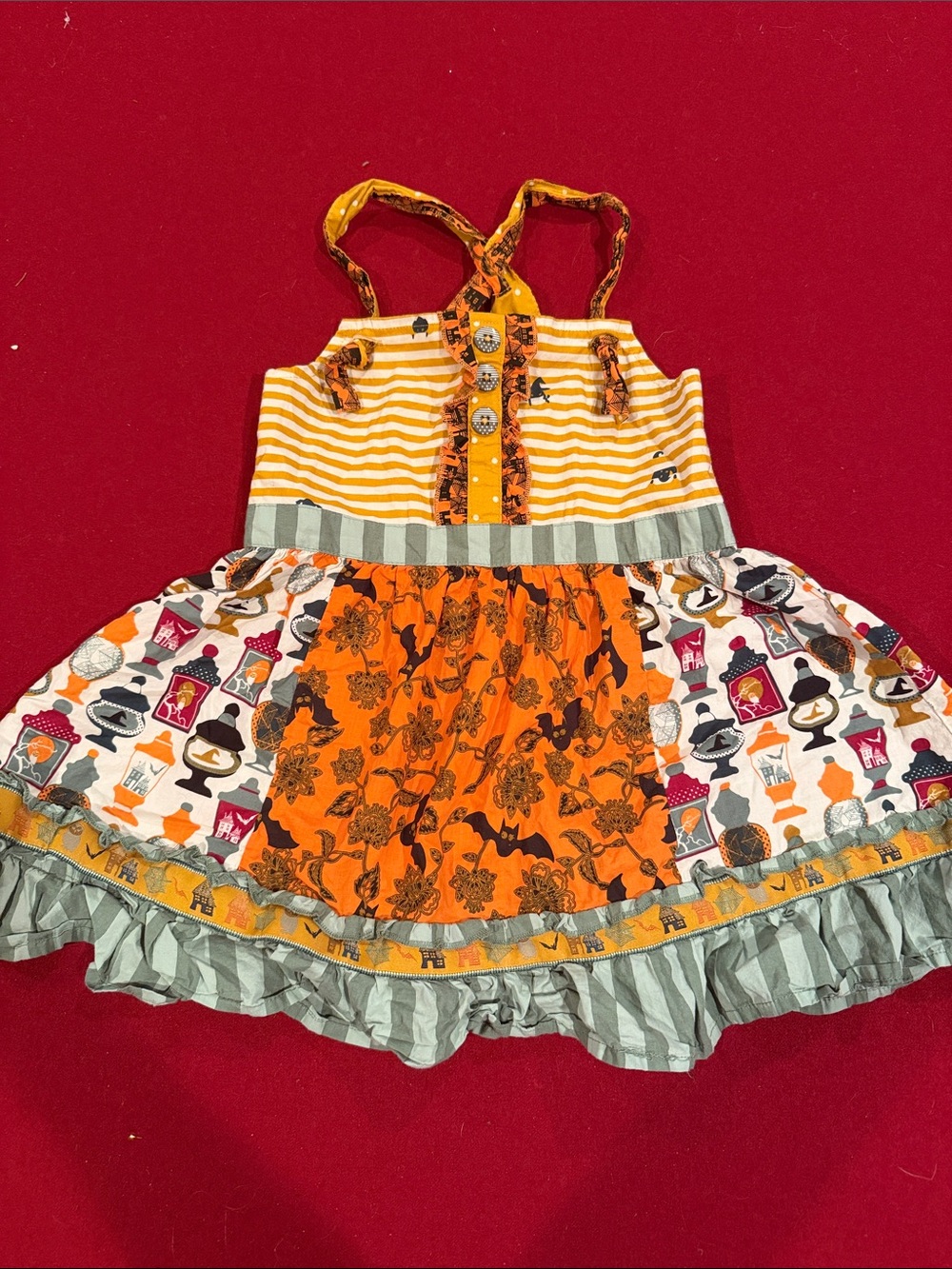 Matilda Jane Orange Striped Halloween Patchwork Knot Dress
